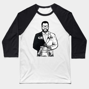 Jordan Peele Get Out Portrait, Black and White Baseball T-Shirt